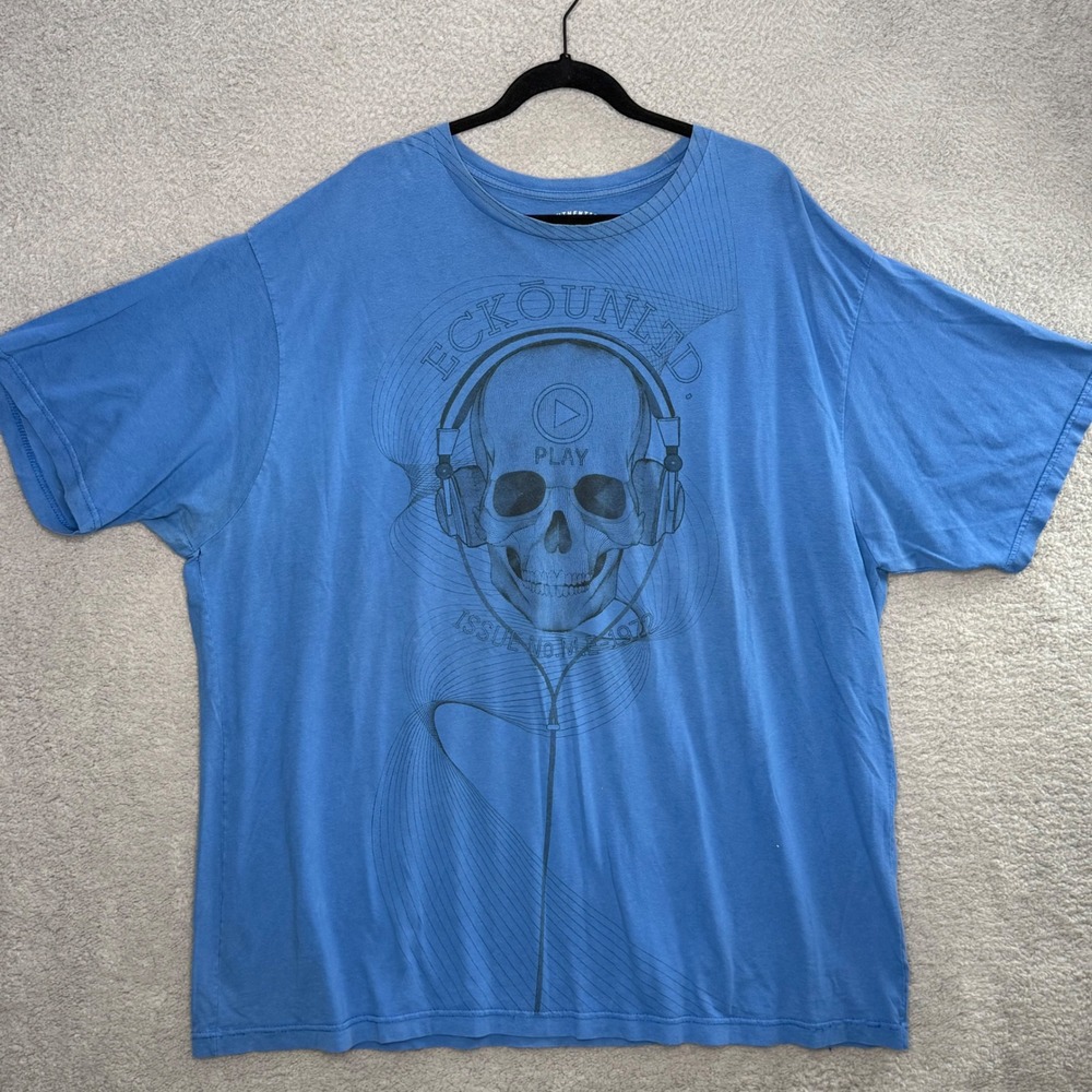 Ecko Unltd Mens 4XB Blue Skull Headphones Graphic T-Shirt Short Sleeve Cotton